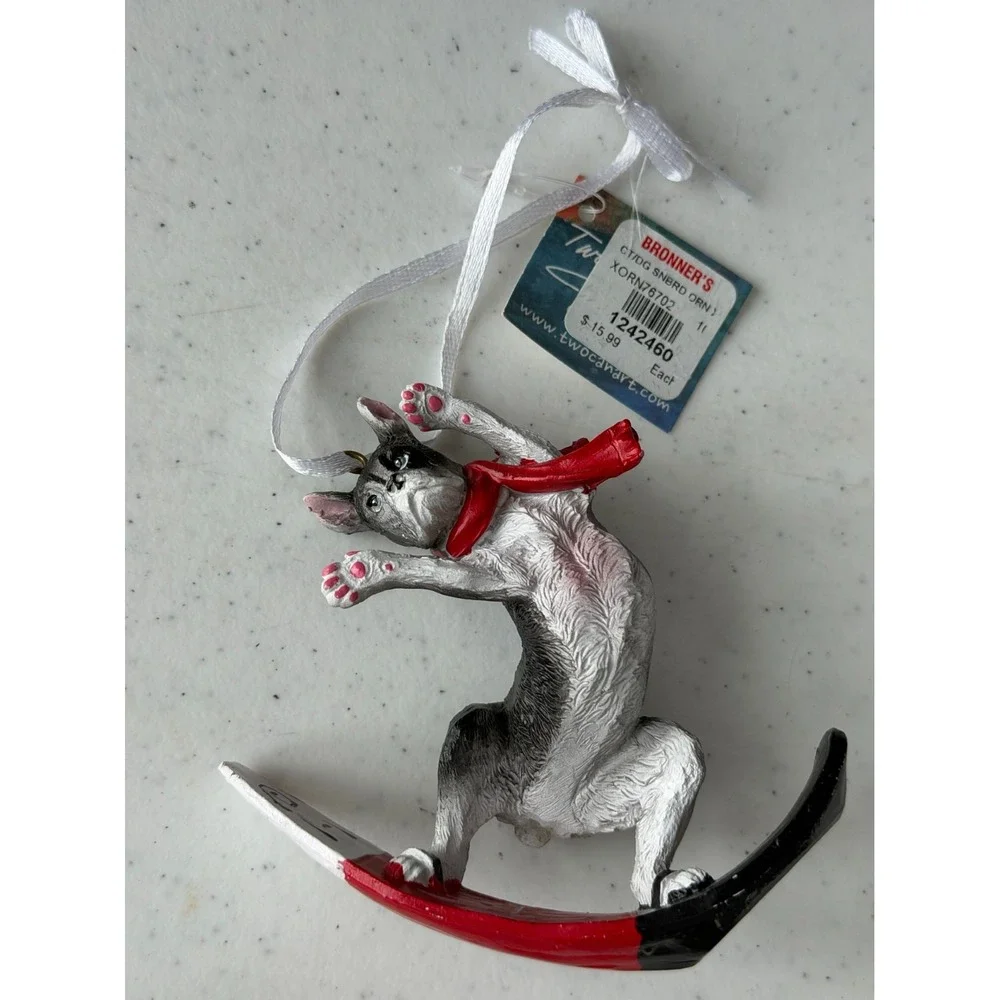 Dog Snowboarding Boston Terrier Christmas Ornament Boston Terrier 4.12